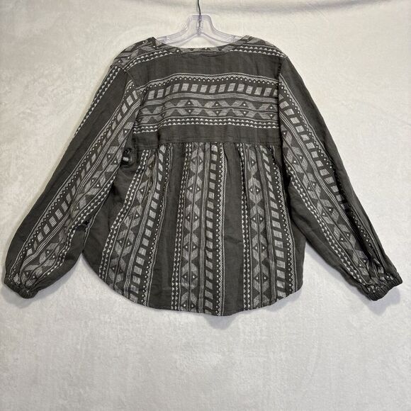 Splendid Women's Olive Green Freesia Long Sleeve Linen Button-Up Shirt Top Small - Picture 7 of 14